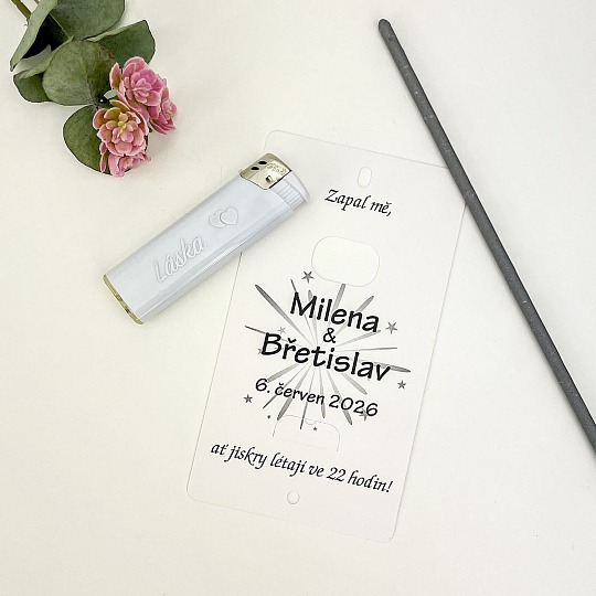 Svadobná kartička na prskavku so zapaľovačom (6 ks) - na mieru PR05-6007-NM-01