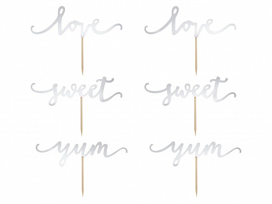 Zápich - Cupcake toppers Love, silver (6 ks) - ZP4002