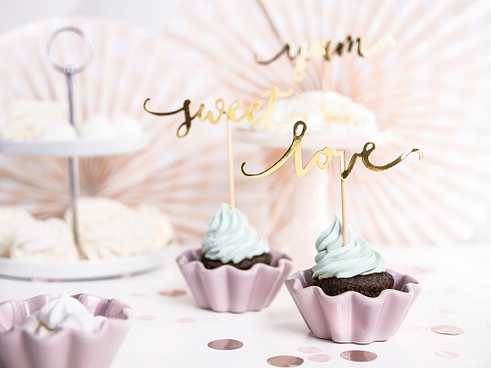 Zápich - Cupcake toppers Love, gold (6 ks) - ZP4003