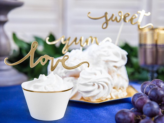 Zápich - Cupcake toppers Love, gold (6 ks) - ZP4003