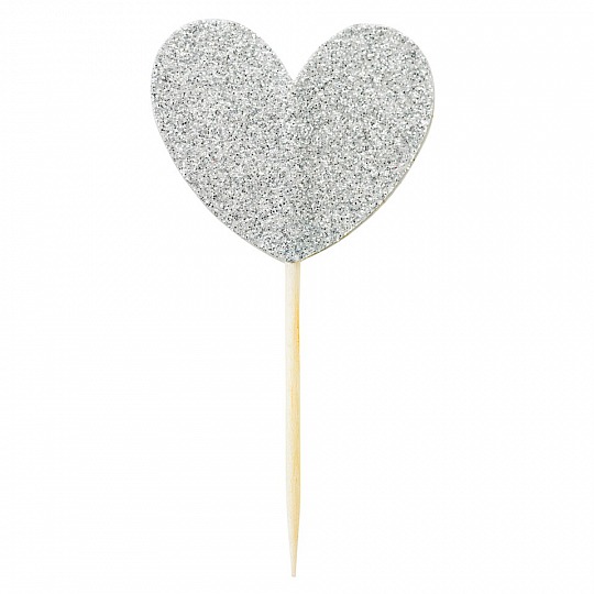 Zápich - Silver Glitter Heart (12 Ks) - ZP4011