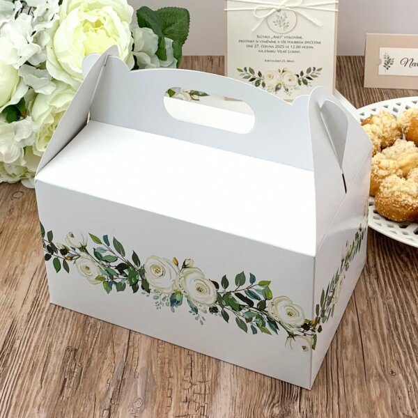 Svadobná krabička na výslužku s bielymi ružami - K56-2137-01