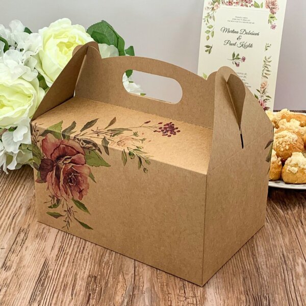 Svadobná krabička na výslužku kraftová s ružou- K56-2141-10