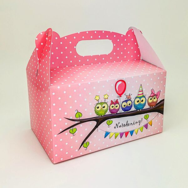 Krabička na zákusky ružová so sovičkami - K56-5010B-01-S